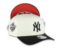Load image into Gallery viewer, New York Yankees New Era MLB 9FORTY 940 Adjustable A-Frame Cap Hat Cream Crown Black Visor Black Logo 1998 World Series Side Patch Red UV