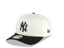Load image into Gallery viewer, New York Yankees New Era MLB 9FORTY 940 Adjustable A-Frame Cap Hat Cream Crown Black Visor Black Logo 1998 World Series Side Patch Red UV