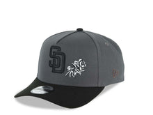 Load image into Gallery viewer, San Diego Padres New Era MLB 9FORTY 940 Adjustable A-Frame Cap Hat Dark Gray Crown Black Visor Black Logo With White Rose 40th Anniversary Side Patch