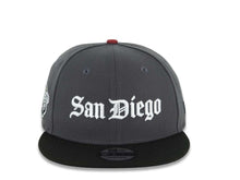 Load image into Gallery viewer, San Diego Padres New Era MLB 9FIFTY 950 Snapback Cap Hat Dark Gray Crown Black Visor White Script/Text Logo 1998 World Series Side Patch