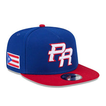Load image into Gallery viewer, Puerto Rico New Era WBC World Baseball Classic 9FIFTY 950 Snapback A-Frame Cap Hat Royal Blue Crown Red Visor Team Color Logo Puerto Rico Flag Side Patch