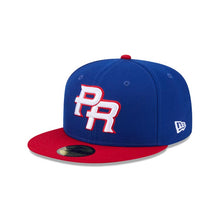 Load image into Gallery viewer, Puerto Rico New Era WBC World Baseball Classic 59FIFTY 5950 Fitted Cap Hat Royal Blue Crown Red Visor Team Color Logo Puerto Rico Flag Side Patch