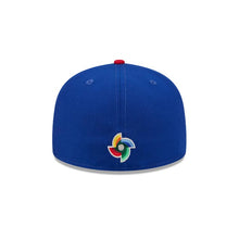 Load image into Gallery viewer, Puerto Rico New Era WBC World Baseball Classic 59FIFTY 5950 Fitted Cap Hat Royal Blue Crown Red Visor Team Color Logo Puerto Rico Flag Side Patch