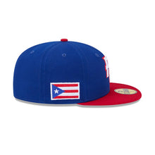 Load image into Gallery viewer, Puerto Rico New Era WBC World Baseball Classic 59FIFTY 5950 Fitted Cap Hat Royal Blue Crown Red Visor Team Color Logo Puerto Rico Flag Side Patch