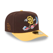 Load image into Gallery viewer, San Diego Padres New Era MLB 9FORTY 940 Adjustable A-Frame Cap Hat Brown Crown Yellow Visor Yellow Logo With Surfing Cartoon