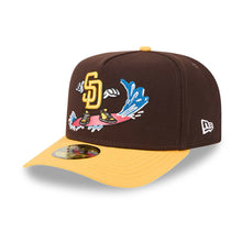 Load image into Gallery viewer, San Diego Padres New Era MLB 9FORTY 940 Adjustable A-Frame Cap Hat Brown Crown Yellow Visor Yellow Logo With Surfing Cartoon