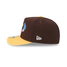 Load image into Gallery viewer, San Diego Padres New Era MLB 9FORTY 940 Adjustable A-Frame Cap Hat Brown Crown Yellow Visor Yellow Logo With Surfing Cartoon
