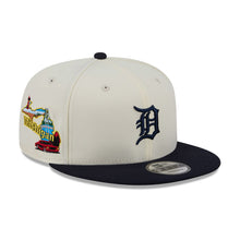 Load image into Gallery viewer, Detroit Tigers New Era 9FIFTY 950 Snapback Cap Hat Cream Crown Navy Blue Visor Navy Blue Logo Localized Map Side Patch