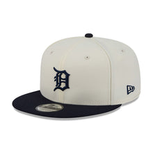 Load image into Gallery viewer, Detroit Tigers New Era 9FIFTY 950 Snapback Cap Hat Cream Crown Navy Blue Visor Navy Blue Logo Localized Map Side Patch