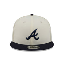 Load image into Gallery viewer, Atlanta Braves New Era MLB 9FIFTY 950 Snapback Cap Hat Cream Crown Navy Blue Visor Navy Blue Logo Localized Map Side Patch