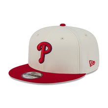 Load image into Gallery viewer, Philadelphia Phillies New Era MLB 9FIFTY 950 Snapback Cap Hat Cream Crown Red Visor Red/Blue Logo Localized Map Side Patch