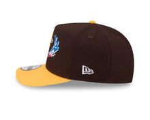 Load image into Gallery viewer, San Diego Padres New Era MLB 9FORTY 940 A-Frame Snapback Cap Hat Brown Crown Yellow Visor Yellow Logo With Surfing Cartoon