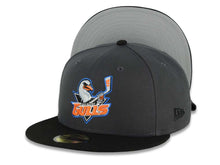 Load image into Gallery viewer, San Diego Gulls New Era AHL 59FIFTY 5950 Fitted Cap Hat Dark Gray Crown Black Visor Default Team Logo SD Back Logo Gray UV