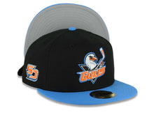 Load image into Gallery viewer, San Diego Gulls New Era AHL 59FIFTY 5950 Fitted Cap Hat Black Crown Blue Visor Default Team Logo SD Side Patch Gray UV