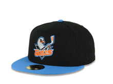 Load image into Gallery viewer, San Diego Gulls New Era AHL 59FIFTY 5950 Fitted Cap Hat Black Crown Blue Visor Default Team Logo SD Side Patch Gray UV