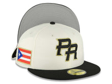 Load image into Gallery viewer, Puerto Rico New Era 59FIFTY 5950 Fitted Cap Hat Chrome White Crown Black Visor Black/Metallic Gold Logo WBC Back Logo Puerto Rico Flag Side Patch