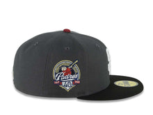 Load image into Gallery viewer, San Diego Padres New Era MLB 59FIFTY 5950 Fitted Cap Hat Dark Gray Crown Black Visor White Logo 40th Anniversary Side Patch Gray UV