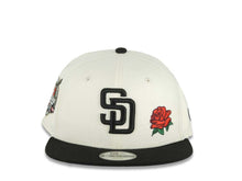 Load image into Gallery viewer, (Youth)San Diego Padres New Era MLB 9FIFTY 950 Kid Snapback Cap Hat Cream Crown Black Visor Black Logo With Rose 40th Anniversary Side Patch