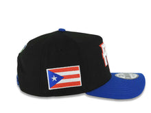 Load image into Gallery viewer, Puerto Rico New Era 9FORTY 940 Adjustable A-Frame Cap Hat Black Crown Royal Blue Visor White/Red Logo WBC Back Logo Puerto Rico Flag Side Patch