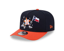 Load image into Gallery viewer, Houston Astros New Era MLB 9FIFTY 950 Snapback A-Frame Cap Hat Navy Blue Crown Orange Visor Team Color Logo With Cartoon Gray UV