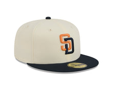 Load image into Gallery viewer, (Youth) San Diego Padres New Era MLB 59FIFTY 5950 Kid Fitted Cap Hat Chrome White Crown Navy Blue Visor Orange/Navy Logo (2026 City Connect 2.0)