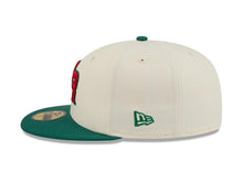 Load image into Gallery viewer, Puerto Rico New Era WBC 59FIFTY 5950 Fitted Cap Hat Cream Crown Green Visor Red/Green Logo With Rose