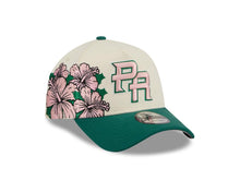 Load image into Gallery viewer, Puerto Rico New Era WBC 9FORTY 940 Adjustable A-Frame Cap Hat Cream Crown Green Visor Pink/Green Logo With Rose