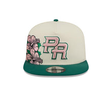 Load image into Gallery viewer, Puerto Rico New Era WBC 9FIFTY 950 Snapback A-Frame Cap Hat Cream Crown Green Visor Pink/Green Logo With Rose