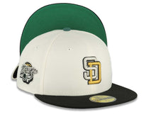 Load image into Gallery viewer, San Diego Padres New Era MLB 59FIFTY 5950 Fitted Cap Hat Chrome White Crown Black Visor Metallic Gold/Silver/Black Logo 1998 World Series Side Patch