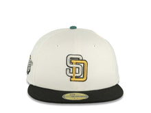 Load image into Gallery viewer, San Diego Padres New Era MLB 59FIFTY 5950 Fitted Cap Hat Chrome White Crown Black Visor Metallic Gold/Silver/Black Logo 1998 World Series Side Patch