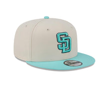 Load image into Gallery viewer, San Diego Padres New Era MLB 9FIFTY 950 Snapback Cap Hat Cream Crown Light Teal Visor Light Teal/Gray Logo (Color Pack)