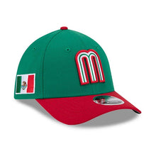 Load image into Gallery viewer, Mexico New Era WBC World Baseball Classic 39THIRTY 3930 Flexfit Cap Hat Green Crown Red Visor Team Color Logo Mexico Flag Side Patch