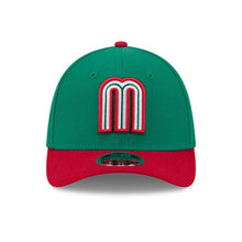 Load image into Gallery viewer, Mexico New Era WBC World Baseball Classic 39THIRTY 3930 Flexfit Cap Hat Green Crown Red Visor Team Color Logo Mexico Flag Side Patch