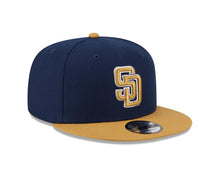 Load image into Gallery viewer, San Diego Padres New Era MLB 9FIFTY 950 Snapback Cap Hat Navy Blue Crown Light Brown Visor Light Brown/White Logo