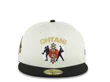 Load image into Gallery viewer, Los Angeles Dodgers New Era MLB 59FIFTY 5950 Fitted Cap Hat Cream Crown Black Visor Team Color Shohei Ohtani Logo 2024 World Series Champions Patch