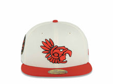 Load image into Gallery viewer, Mexico Aztec New Era 59FIFTY 5950 Fitted Cap Hat Chrome White Crown Red Visor Red/Black Aztec Headress Logo Aztec Calendar Side Patch Gray UV