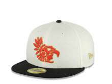 Load image into Gallery viewer, Mexico Aztec New Era 59FIFTY 5950 Fitted Cap Hat Chrome White Crown Black Visor Red/Metallic Gold Headress Logo Aztec Calendar Side Patch Gray UV