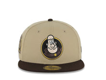 Load image into Gallery viewer, San Diego Padres New Era MLB 59FIFTY 5950 Fitted Cap Hat Khaki Crown Dark Brown Visor Team Color Mascot Logo 10 Years Petcopark Side Patch