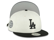 Load image into Gallery viewer, (Corduroy Crown) Los Angeles Dodgers New Era MLB 9FIFTY 950 Snapback Cap Hat Cream Crown Black Visor Black Logo Aztec Calendar Side Patch Gray UV