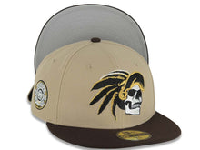 Load image into Gallery viewer, Mexico New Era 59FIFTY 5950 Fitted Cap Hat Khaki Crown Dark Brown Visor Team Color Skull Logo Aztec Calendar Side Patch Gray UV