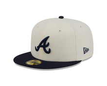 Load image into Gallery viewer, Atlanta Braves New Era MLB 59FIFTY 5950 Fitted Cap Hat Chrome White Crown Navy Blue Visor Navy Blue Logo Gray UV