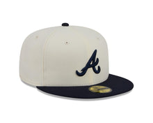 Load image into Gallery viewer, Atlanta Braves New Era MLB 59FIFTY 5950 Fitted Cap Hat Chrome White Crown Navy Blue Visor Navy Blue Logo Gray UV
