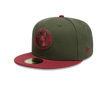 Load image into Gallery viewer, Xolos de Tijuana New Era Liga MX 59FIFTY 5950 Fitted Cap Hat Dark Olive Green Crown Maroon Visor Maroon/Olive Logo Gray UV