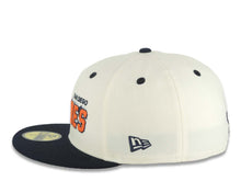 Load image into Gallery viewer, San Diego Padres New Era MLB 59FIFTY 5950 Fitted Cap Hat Cream Crown Navy Blue Visor Orange/Navy/White Script Logo Swinging Friar Side Patch Green UV