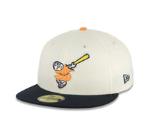 Load image into Gallery viewer, San Diego Padres New Era MLB 59FIFTY 5950 Fitted Cap Hat Cream Crown Navy Blue Visor Orange/Yellow Swinging Friar Logo Stadium Side Patch Gray UV