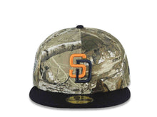 Load image into Gallery viewer, San Diego Padres New Era MLB 59FIFTY 5950 Fitted Cap Hat Real Tree Edge Camo Crown Navy Blue Visor Orange/Navy Blue Logo 1998 World Series Side Patch