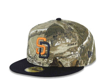 Load image into Gallery viewer, San Diego Padres New Era MLB 59FIFTY 5950 Fitted Cap Hat Real Tree Edge Camo Crown Navy Blue Visor Orange/Navy Blue Logo 1998 World Series Side Patch