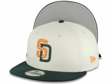 Load image into Gallery viewer, San Diego Padres New Era MLB 9FIFTY 950 Snapback Cap Hat Chrome White Crown Dark Green Visor Orange/Dark Green Logo Gray UV