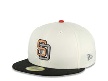 Load image into Gallery viewer, San Diego Padres New Era MLB 59FIFTY 5950 Fitted Cap Hat Cream Crown Black Visor Metallic Brown/Metallic Dark Gray Logo 1998 World Series Side Patch