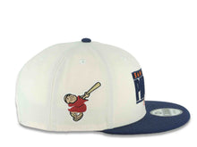Load image into Gallery viewer, San Diego Padres New Era MLB 9FIFTY 950 Snapback Cap Hat Cream Crown Navy Blue Visor Navy Blue/Orange Script Logo Swinging Friar Side Patch Green UV